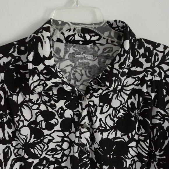 studio works shirt black white tunic top 2x floral knit top career office xxl - Picture 2 of 6